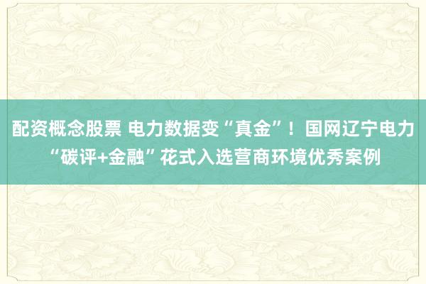 配资概念股票 电力数据变“真金”！国网辽宁电力“碳评+金融”花式入选营商环境优秀案例